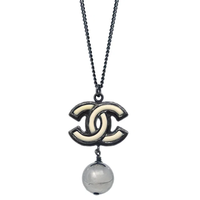 Chanel Chain Necklace Silver Black B13B in Black Resin from AMORE Vintage Tokyo