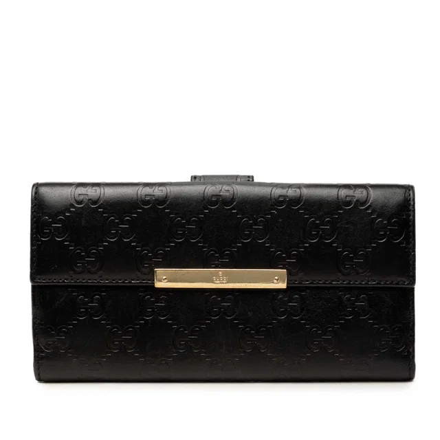 Black Gucci Guccissima Continental Wallet Long Wallets in Black Leather from Designer Revival
