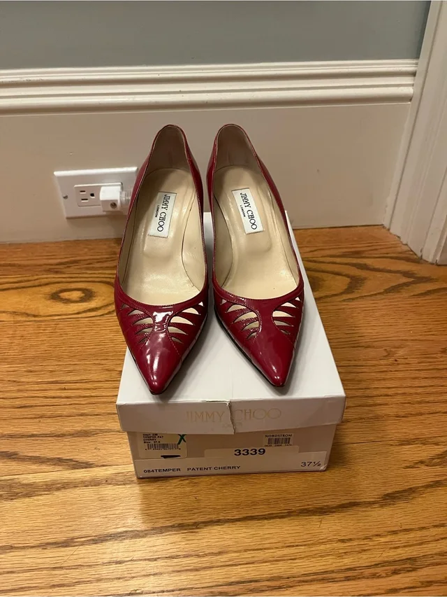 Jimmy Choo Patent Pointed-Toe Cutout Pumps in red Patent leather from Poshmark