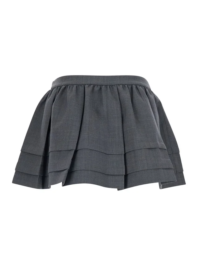 SHUSHU/TONG Gray 'Tuck Detail Pleated Skirt' with Pleats and Stripe Details in Wool and Polyester for Women in Grey 50% Wool 50% Polyester, photo 4 of 6 from Gaudenzi Boutique