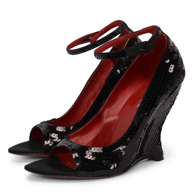 Saint Laurent Sequin Wedges 40 in Black from Blue Spinach