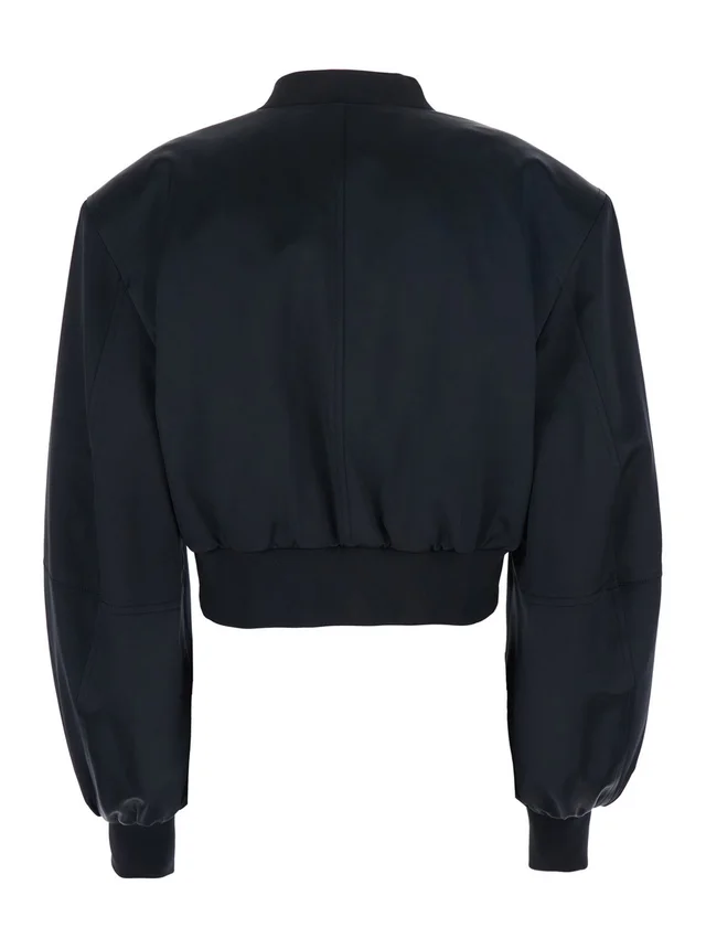 The attico Short Bomber Jacket with Tone-on-Tone Logo Embroidery on the Front in Black Viscose for Women in Black 100% Viscose, photo 4 of 6 from Gaudenzi Boutique