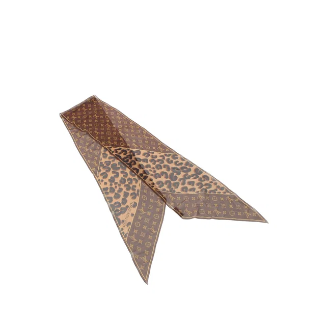 Brown Louis Vuitton Monogram Leopard Print Silk Crepe Scarf Scarves in Brown Silk from Designer Revival
