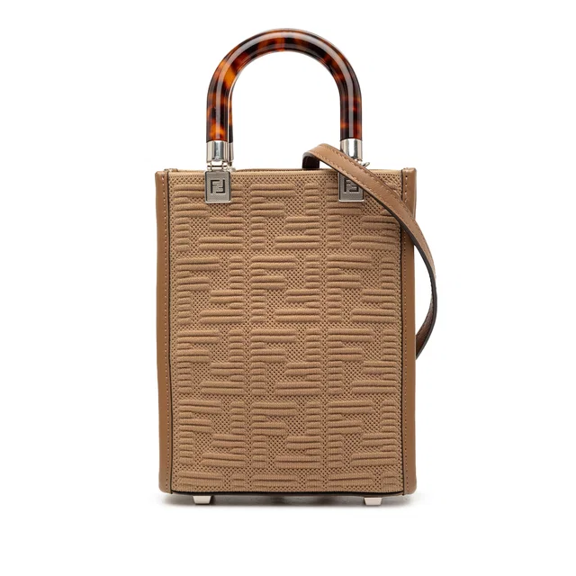 Brown Fendi Mini Zucca Embossed Technical Fabric Sunshine Shopper Tote in Brown Nylon from Designer Revival