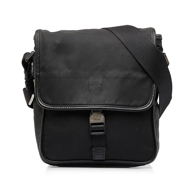 Black Prada Tessuto Buckle Messenger Bag in Black Nylon from Designer Revival