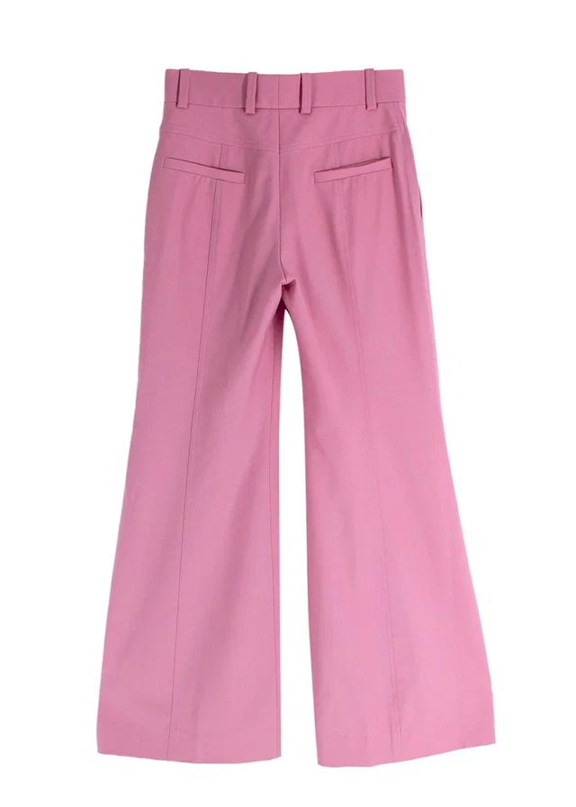 Chloé Pink Wide Leg Wool Blend Tailored Trousers in Pink Wool from HEWI