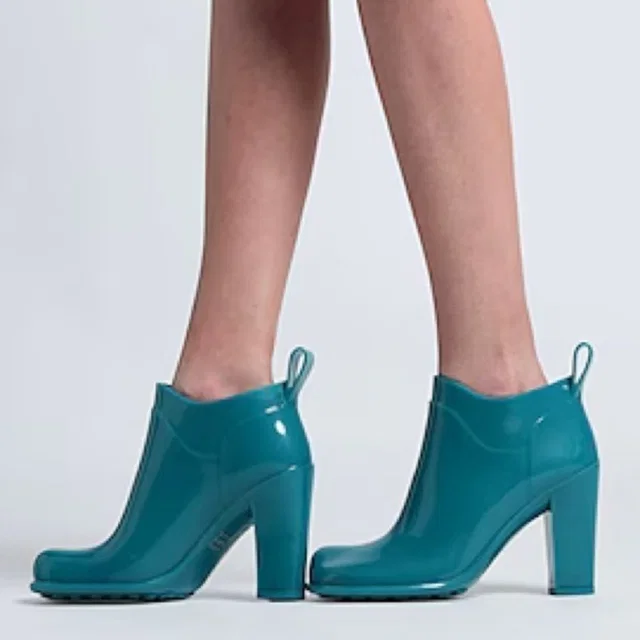 Bottega Veneta Shine Heeled Ankle Boots Rubber Rain Deep Teal Jade Sz 36 in blue|green Leather from Poshmark