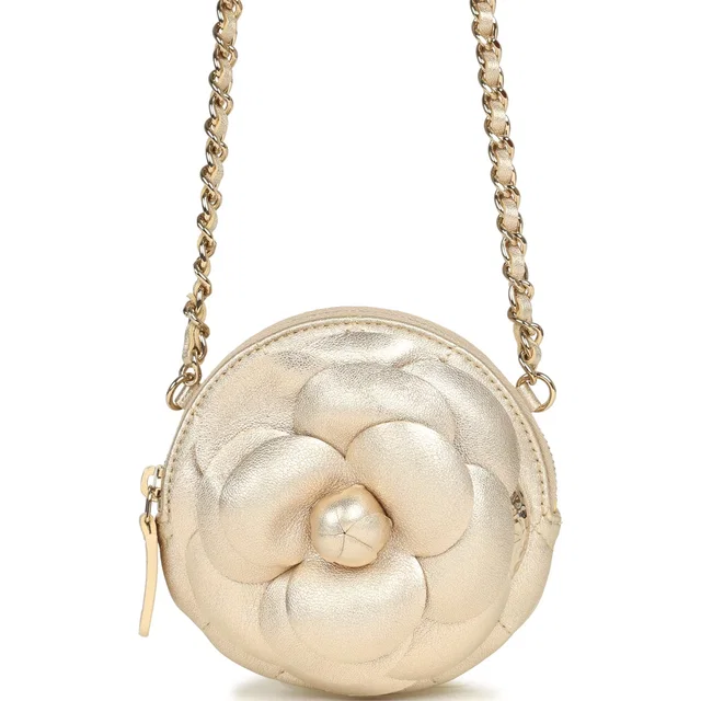 Chanel Mini CC Camellia Round Clutch in Gold Lambskin from Madison Avenue Couture