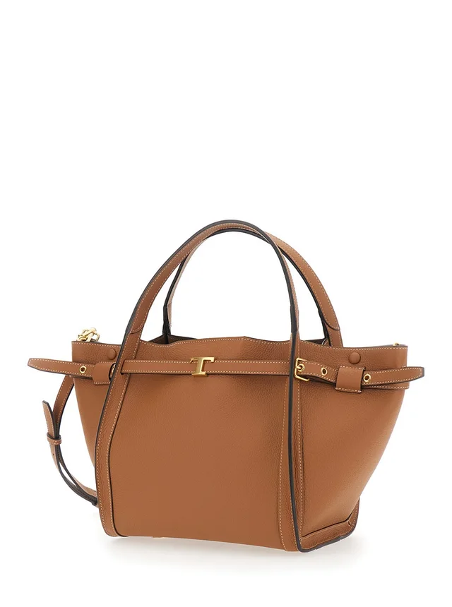 Tod's Brown Medium Tote Bag with T Timeless Plaque on the Front and Adjustable and Removable Shoulder Strap in Leather Woman in Brown 100% Calf, photo 3 of 8 from Gaudenzi Boutique