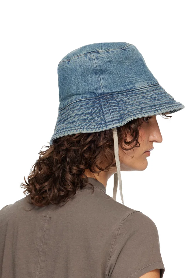 Rick Owens DRKSHDW Blue Temple Gilligan Denim Bucket Hat, photo 3 of 3 from SSENSE