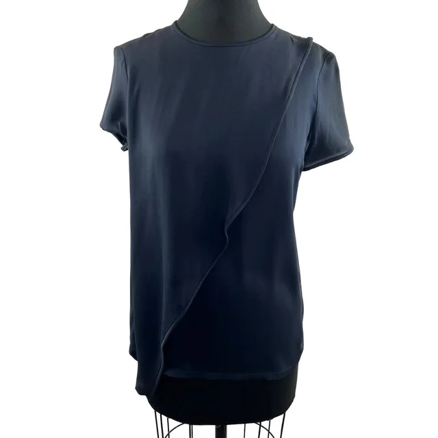 Max Mara Navy Blue Top Crew Neck Back Zipper Blouse Career Classic Fit Size? in blue from Poshmark