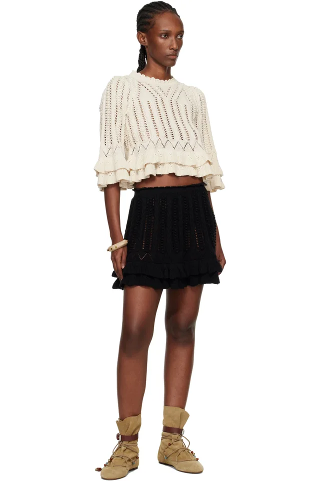 Isabel Marant Etoile Black Nelle Frilly Cotton Knit Miniskirt, photo 4 of 4 from SSENSE