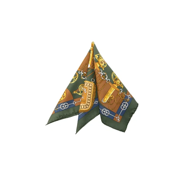 Green Hermès Cliquetis Silk Handkerchief in Green Silk from Designer Revival