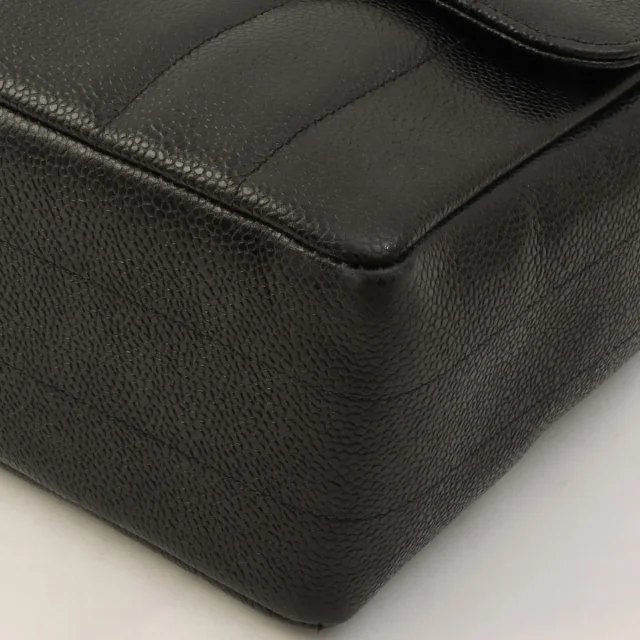 Chanel Circa 1995 Caviar Skin Mademoiselle Stitch CC Turnlock Chain Shoulder Bag Black in Black Caviar leather from VINTAGE QOO TOKYO, photo 9 of 17
