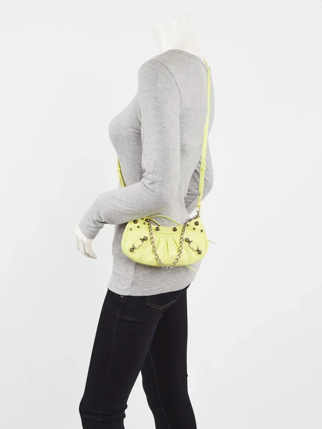 Balenciaga Neon Yellow Lambskin Leather Le Cagole Mini Crossbody Bag in Yellow Lambskin from Yoogis, photo 2 of 12