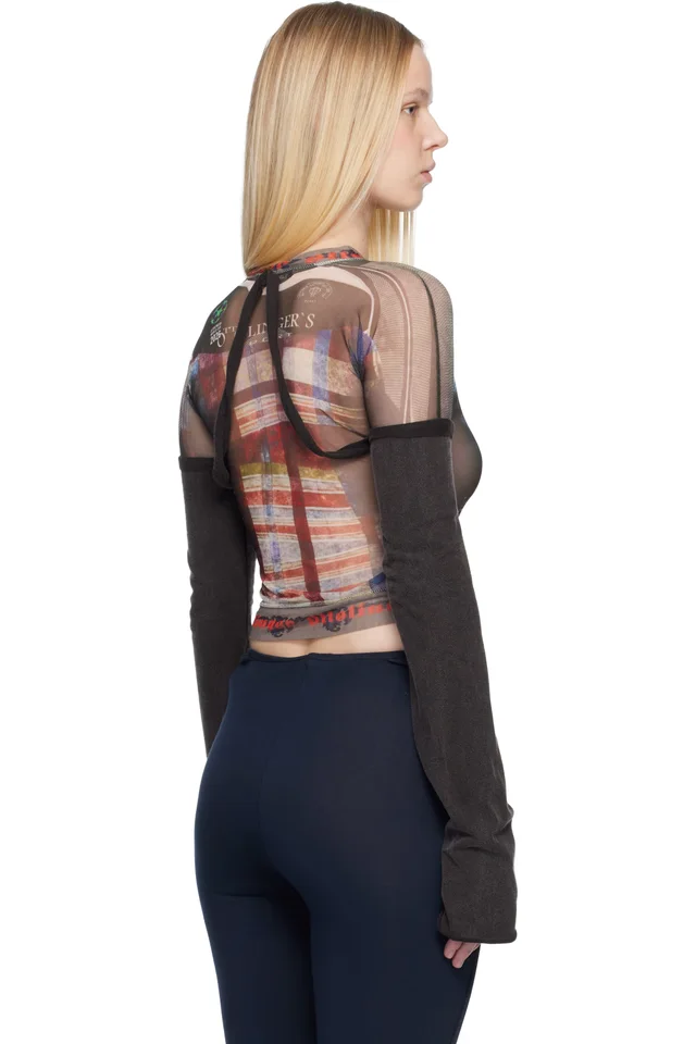 Ottolinger Black & Red Mesh Hybrid Longsleeve T-shirt, photo 3 of 4 from SSENSE