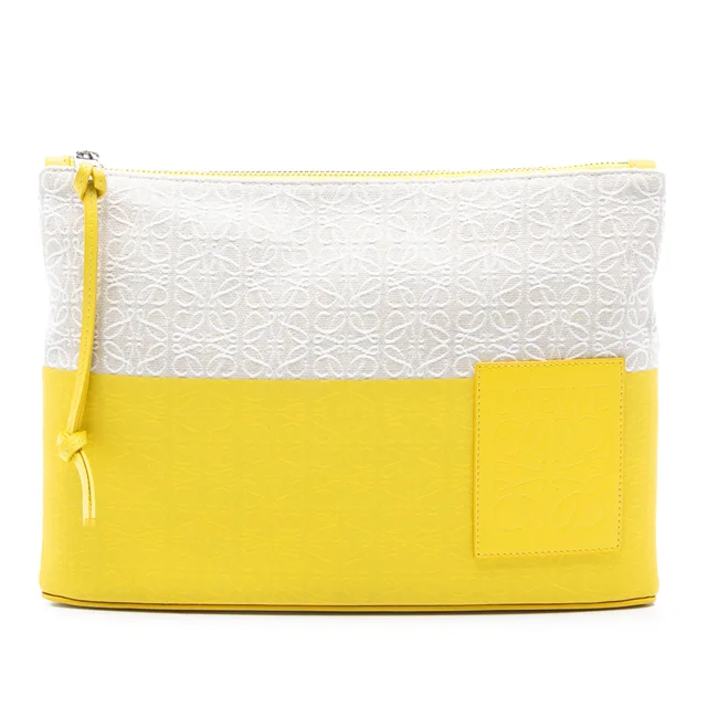 Yellow LOEWE Repeat Anagram Jacquard and Leather Oblong Pouch Clutch Bag in Yellow Leather from Designer Revival, photo 1 of 1