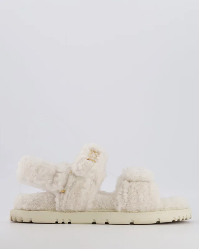 Dior Dioract Dad Sandals in White Shearling with Brushed Gold Logo Size EU 37 in White from Sellier