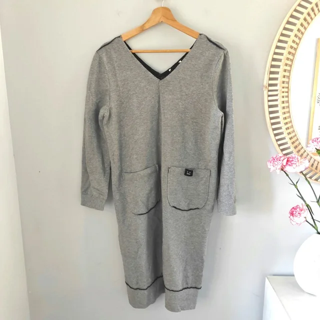 Acne Studios Grey Double V-Neck Sweatshirt Midi Dress, Size M in gray from Poshmark