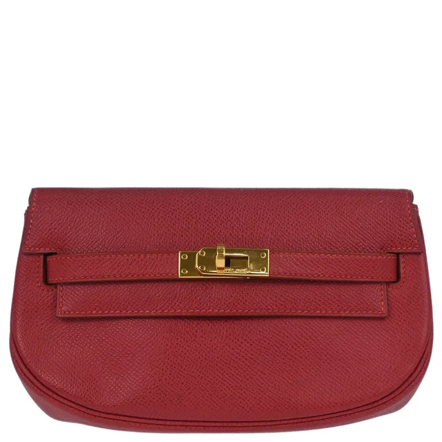 Hermès Vermilion Courchevel Banana Kelly Clutch Bag from AMORE Vintage Tokyo