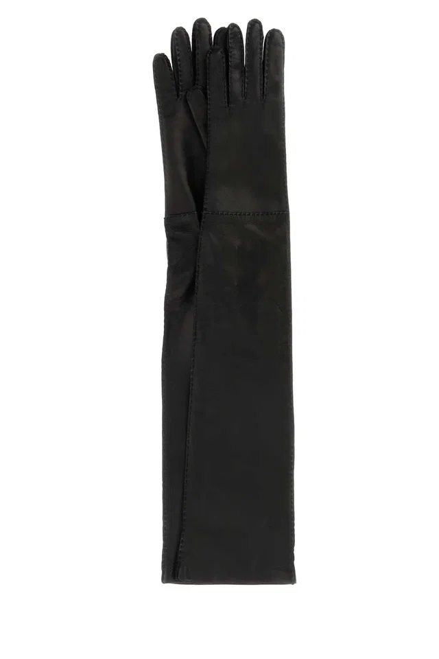 Prada Nappa Lamb Leather Gloves — Black Exterior: Lining: Silk in Black Lambskin from HEWI