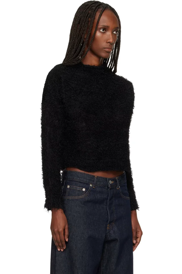 ISSEY MIYAKE Black Shifted Fuzzy Pleats Sweater, photo 2 of 4 from SSENSE