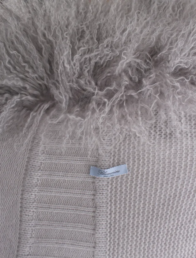 Blumarine, Gray woolen cardigan with fur collar. in grey, photo 5 of 5 from ShopSimon