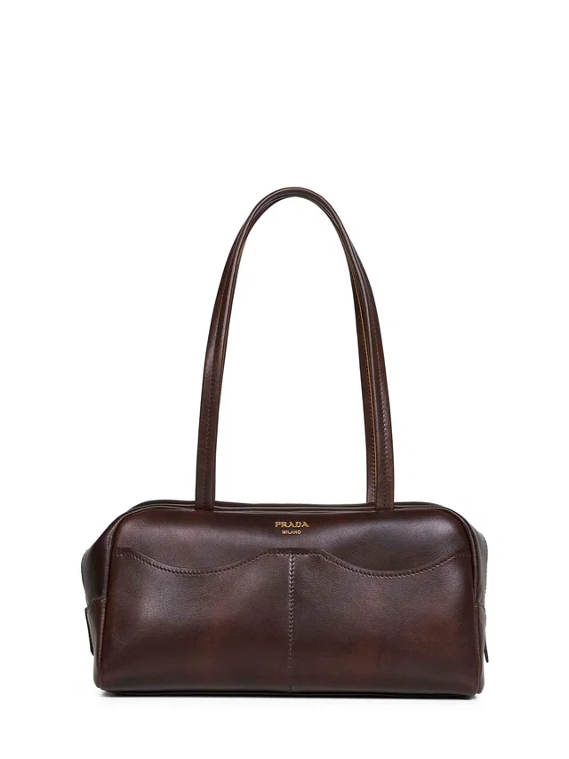 Prada Antiqued Calf Leather Shoulder Bag — Brown in Brown Calfskin from HEWI