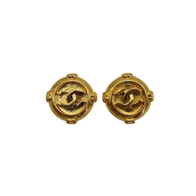 Chanel Vintage Earrings Cocomark Round Gold Accessory in Gold from Luxury Promise