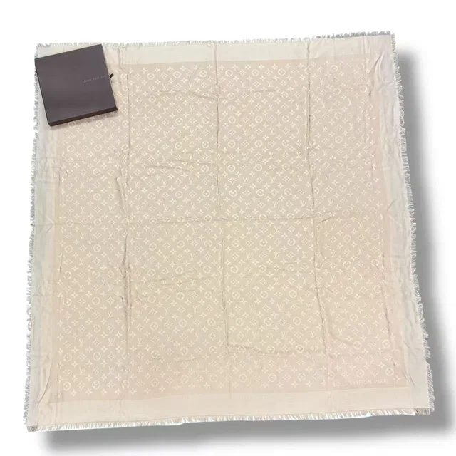 Louis Vuitton Silk Wool Scarf Monogram Beige in Beige Silk from The Reluxe
