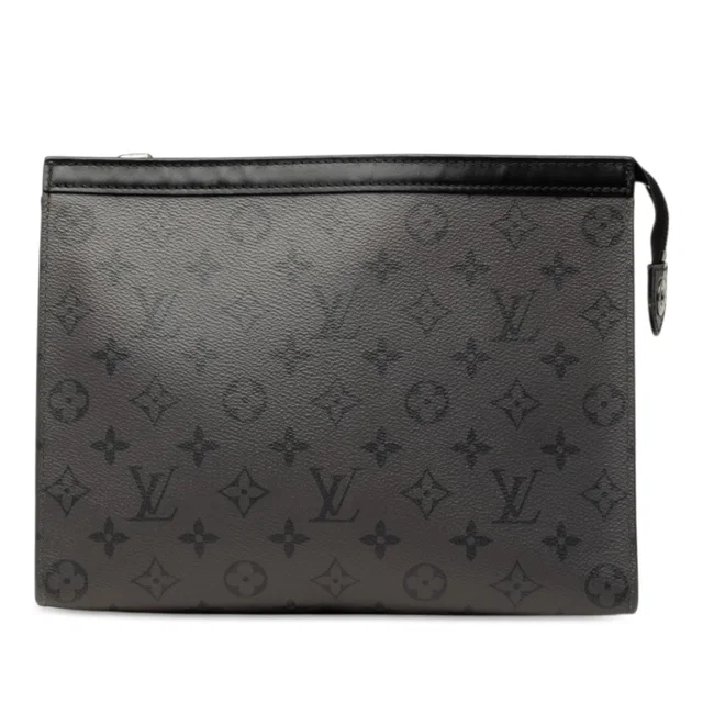 Gray Louis Vuitton Monogram Eclipse Reverse Pochette Voyage MM Clutch Bag in Grey Canvas from Designer Revival