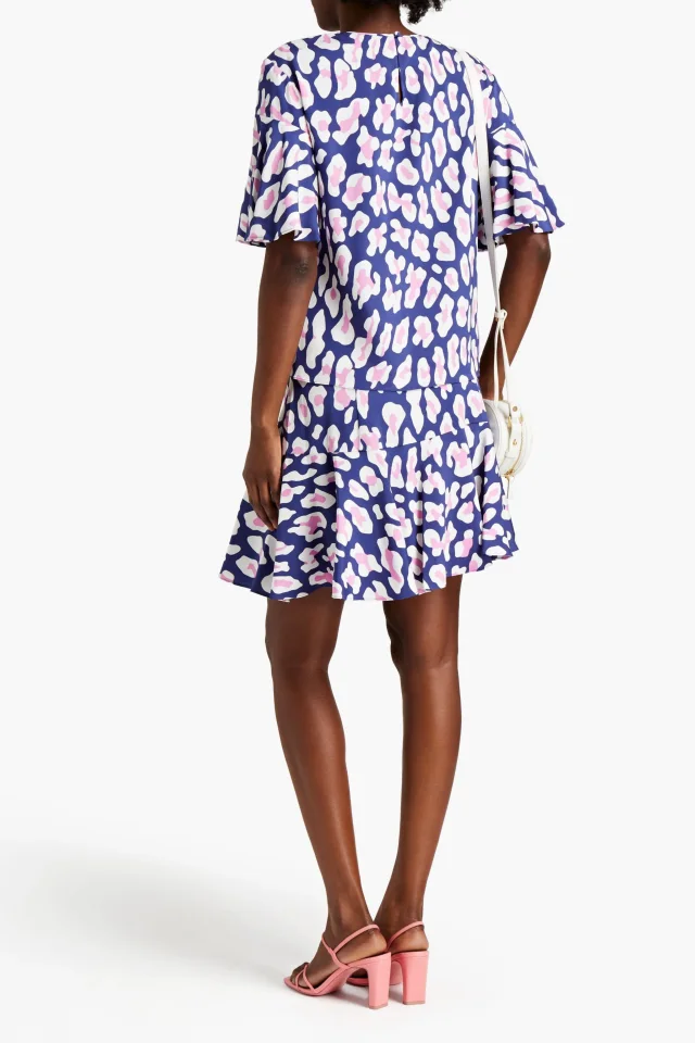 Diane von Furstenberg Arlene Leopard-Print Stretch-Ponte Top in Blue, photo 3 of 4 from THE OUTNET
