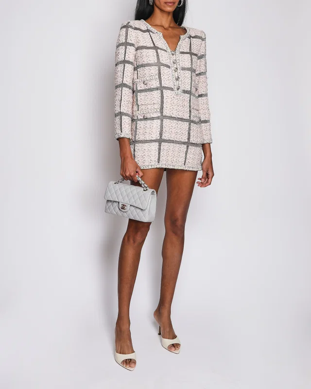 Chanel Pink and Black Checked Tweed Dress with Mesh Checked Inserts and Glass Button Details Size FR… in Black Tweed from Sellier