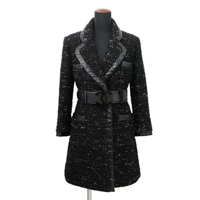 Chanel Coat Tweed 38 Black in Black Tweed from The Reluxe
