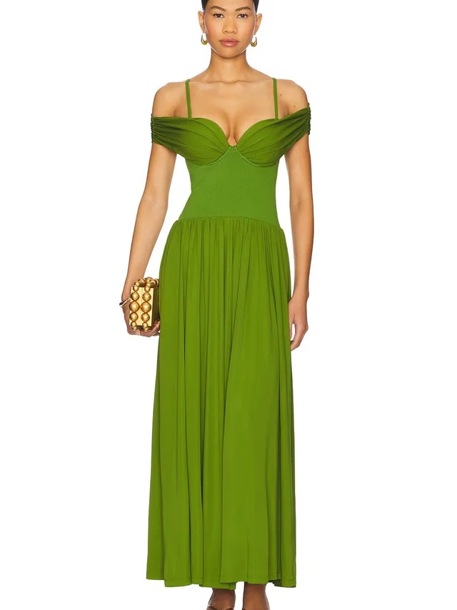 SIMKHAI Amarantha Off Shoulder Dress in green from Poshmark