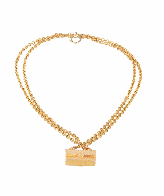24K Gold Vintage Chanel Classic Flap Bag Pendant Necklace in Gold from Luxury Promise