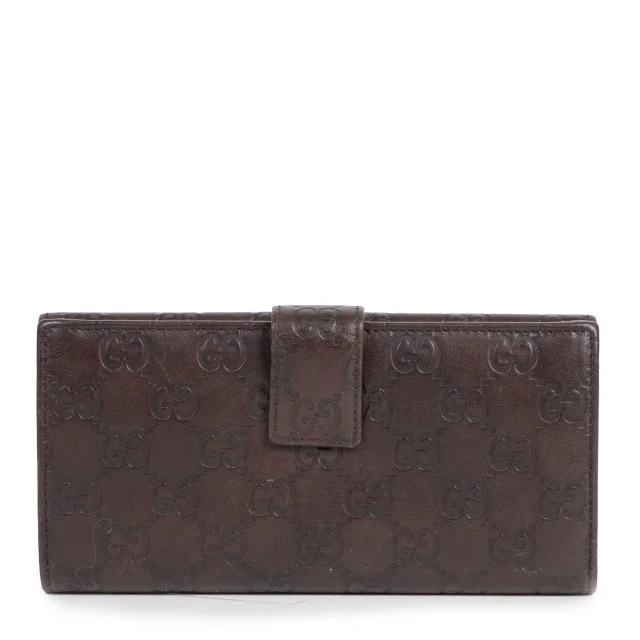 Gucci Shima GG Logo Brown Leather Long Wallet in Brown Leather from Labellov, photo 1 of 1