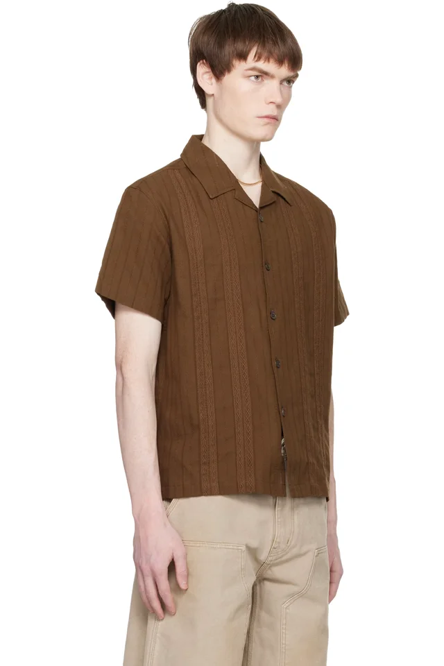 COOR Brown Guayabera Tape Half Shirt, photo 2 of 4 from SSENSE
