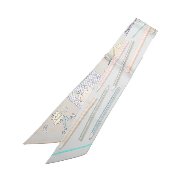 Gray Hermès A Vos Crayons Silk Twilly Scarf Scarves in Grey Silk from Designer Revival