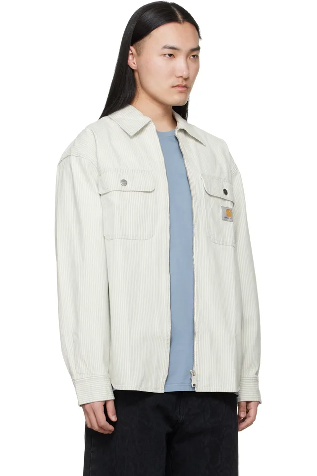 Carhartt Work In Progress White & Gray Mercer Stripe Overshirt, photo 2 of 2 from SSENSE