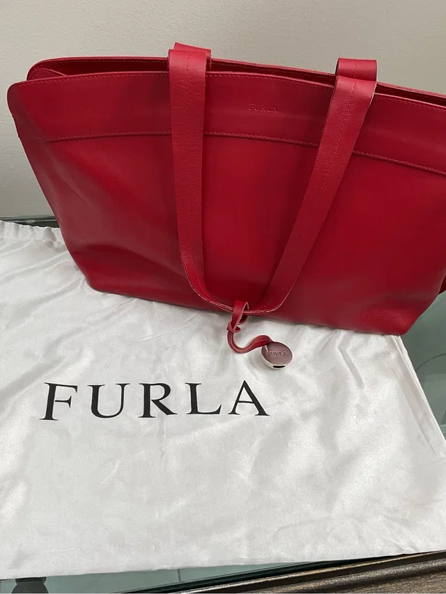 Furla Leather Tote With Branded Charm in red Leather from Poshmark