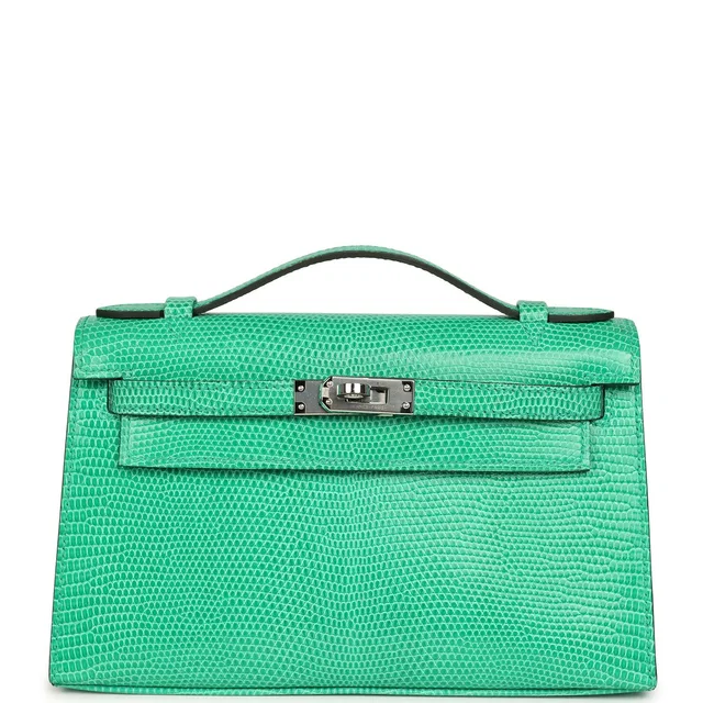 Hermès Kelly Pochette Menthe Varanus Niloticus Lizard Palladium Hardware in Lizard from Madison Avenue Couture