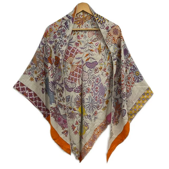 Hermès Shawl Beige Orange Multi Cashmere Silk Scarf in Beige Silk from The Reluxe