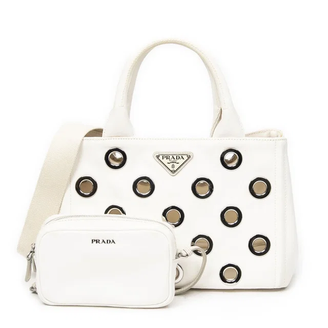 Prada Canapa Tote Bag Ivory Grommet Canvas in White Canvas from The Reluxe