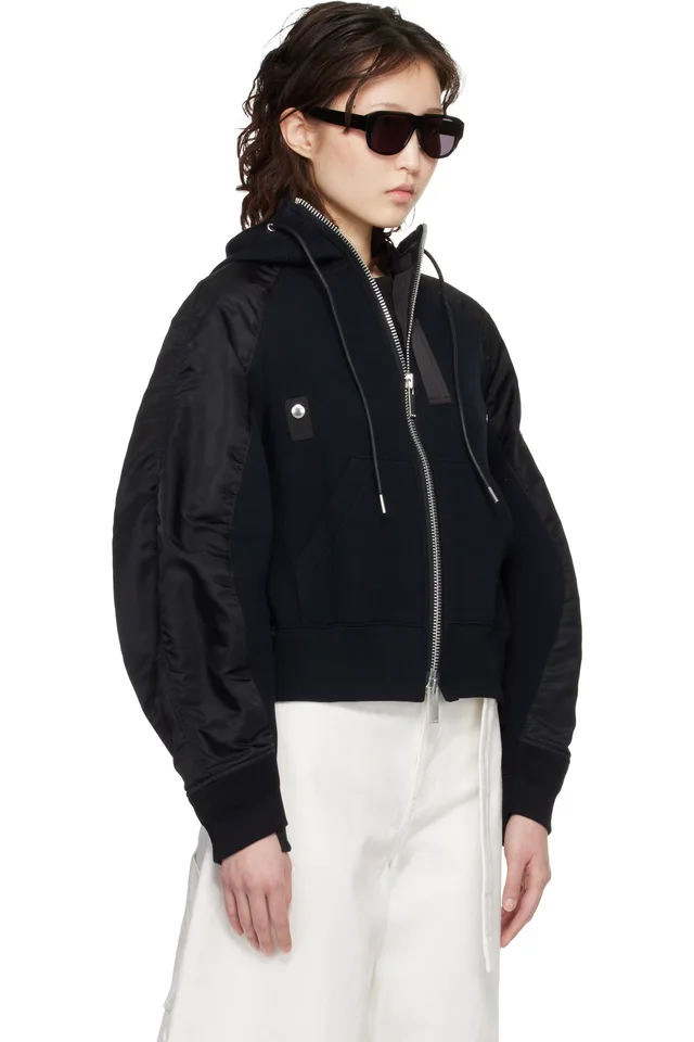 sacai Black Sponge Sweat Hoodie, photo 2 of 4 from SSENSE