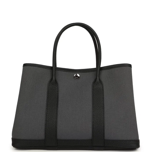 Hermès Garden Party 30 Ardoise Toile and Black Negonda Palladium Hardware in Black Canvas from Madison Avenue Couture