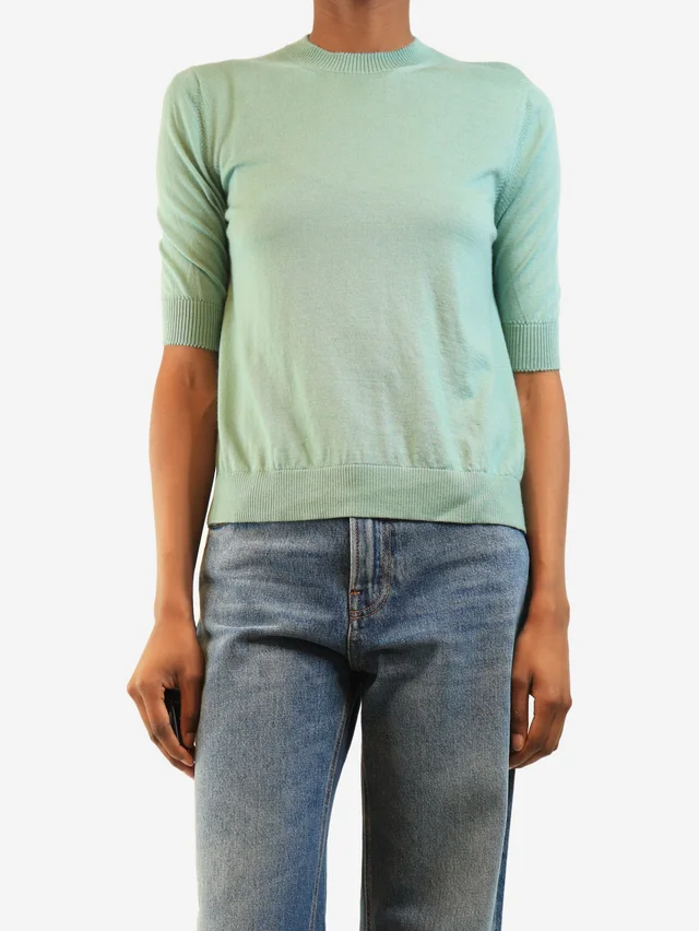 Loro Piana Green short sleeve thin knit top - size UK 8 in Green Cashmere from Sign of the Times