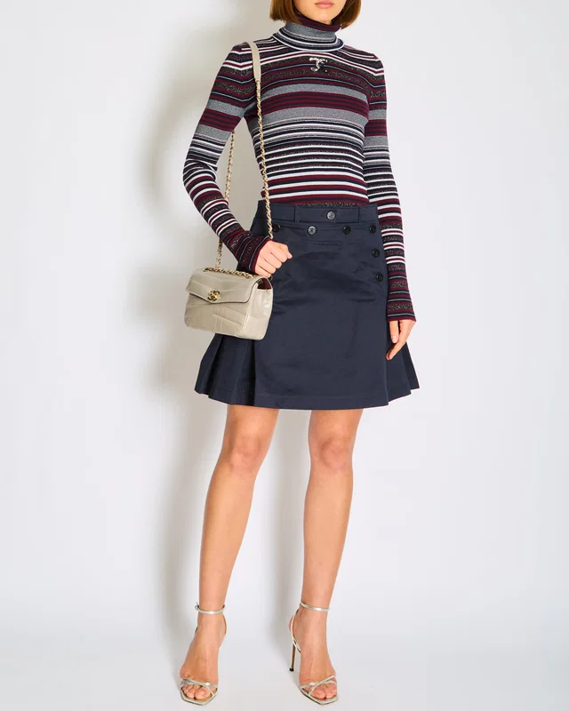 Dior Navy Pleated Mini Skirt with Pocket and Button Detail and Corset Detail at the BackSize FR 40… in Navy from Sellier
