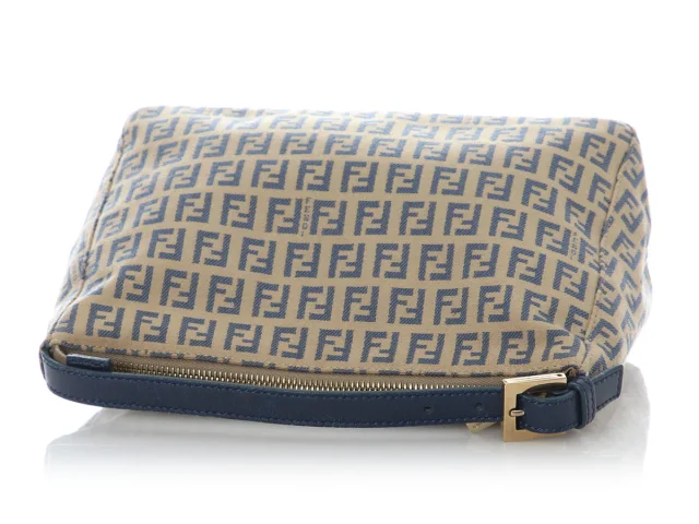Fendi Vintage Blue and Cream Canvas Zucca Pochette in White Canvas from Ann's Fabulous Finds, photo 7 of 9