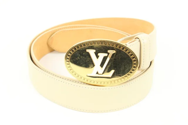 90/36 Ivory x Gold LV Cut Out Initials Belt in White from Bagriculture